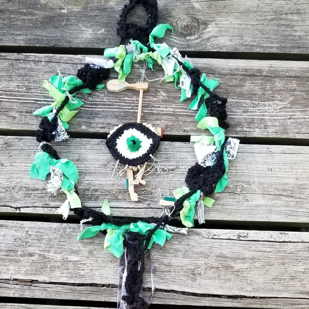 Wreath Eye Assemblage Oddities Wall Art Upcycled